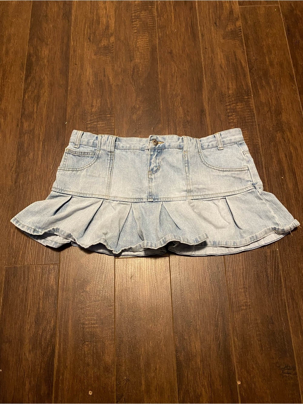 Y2K Garage Light Blue Denim Ruffle Hem Mini Skirt